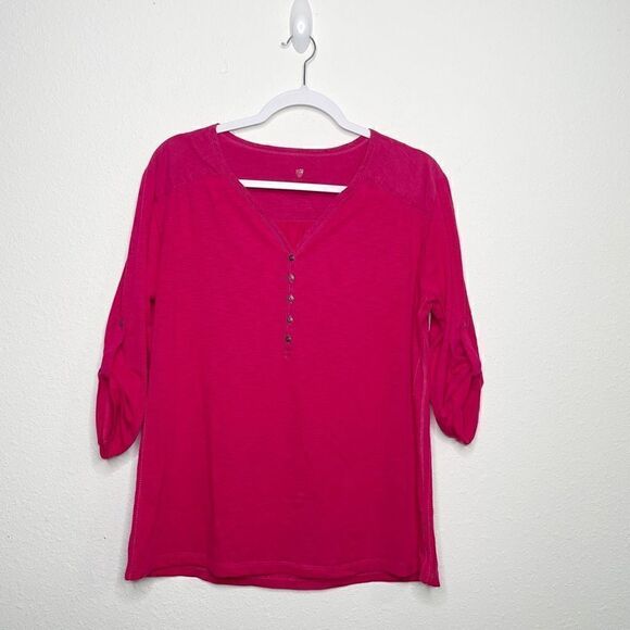 Kuhl Women’s Pink Adjustable Sleeve V-Neck Top Size Large - Picture 1 of 10